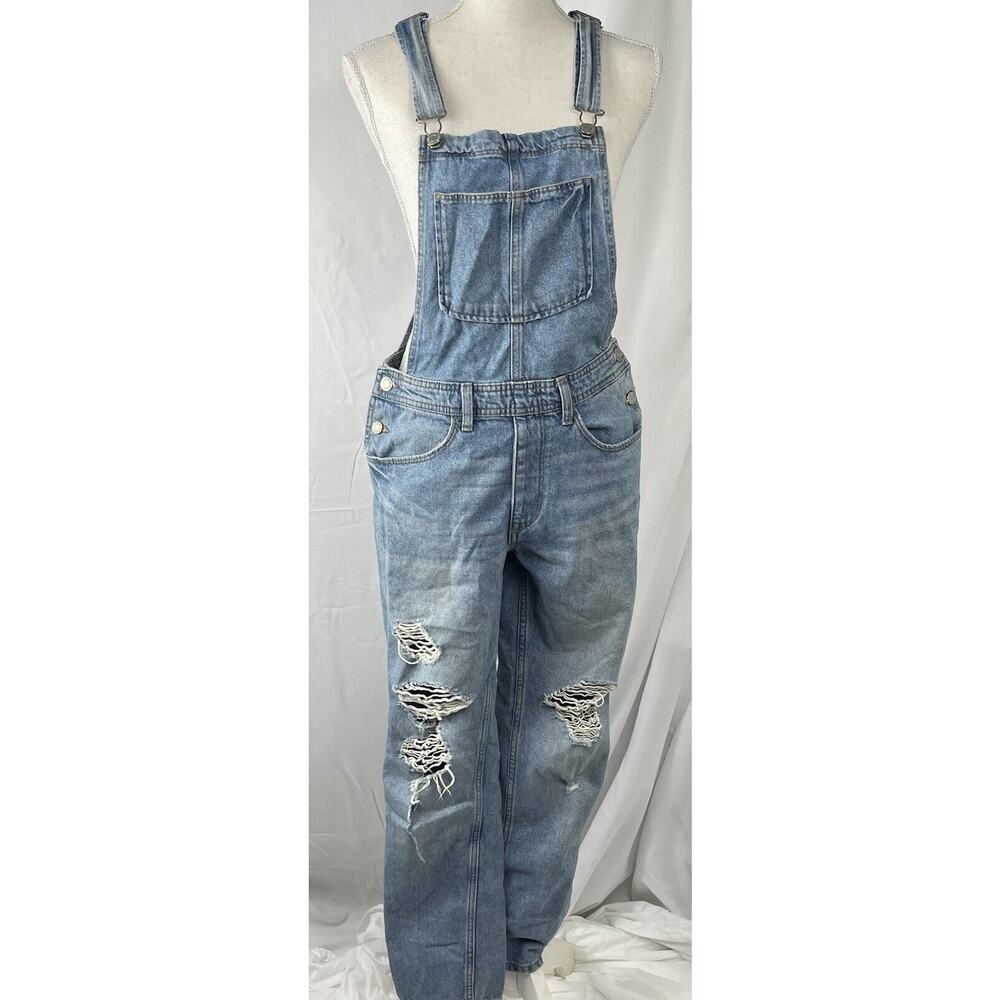 H&M Divided Distressed Raw Hem Blue Denim Jumpsuit Womens Size 2